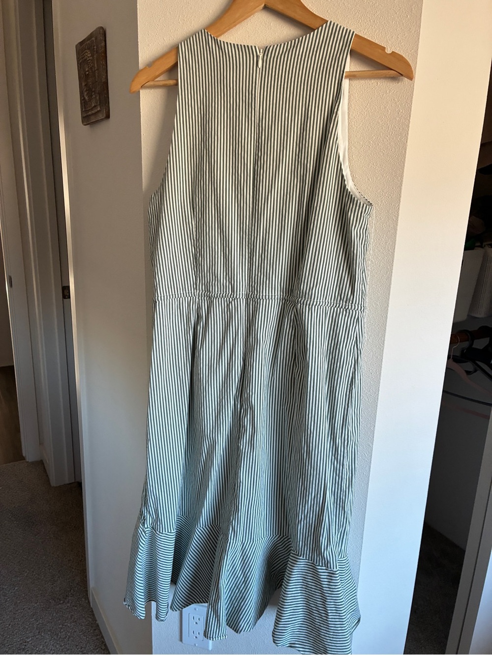 Adrianna Papell Striped V-Neck Sleeveless Midi Dress - Green/White - Picture 6 of 9